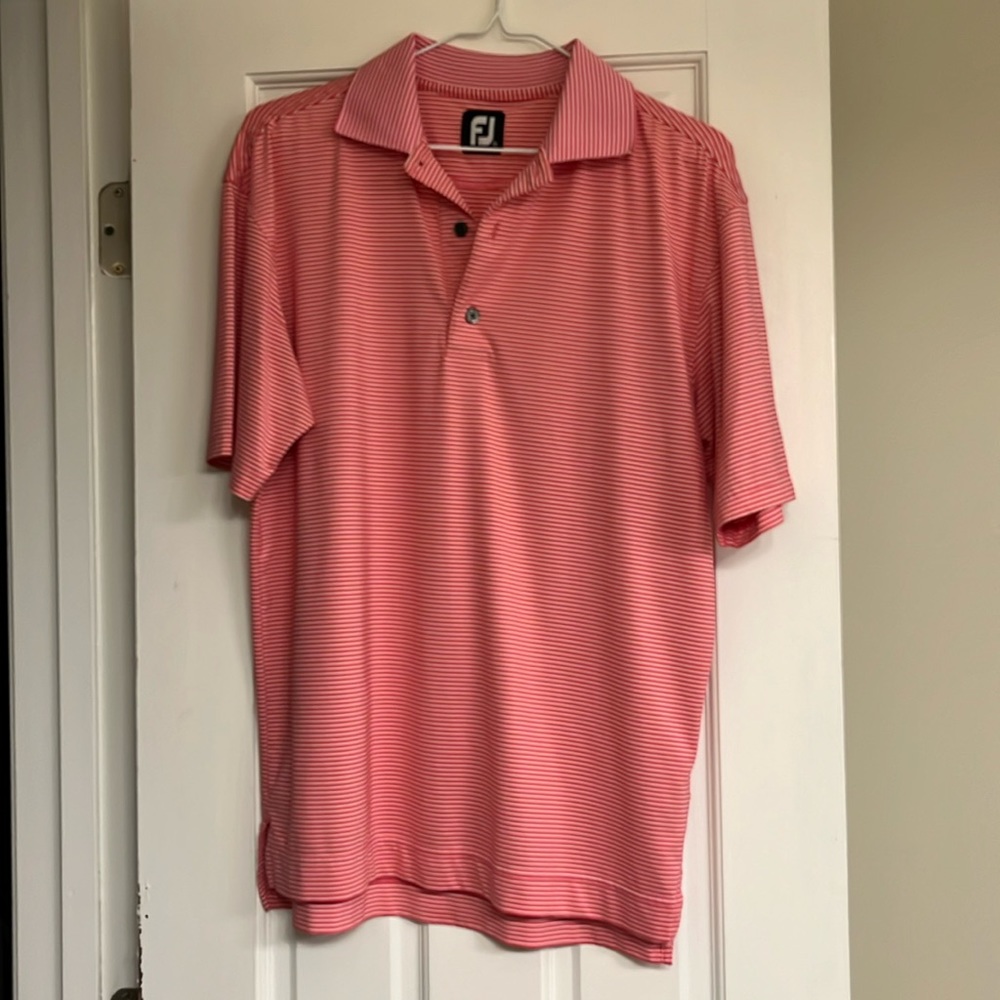 FootJoy FJ Pink Striped Athletic Golf Polo Shirt Polyester Spandex Size Small